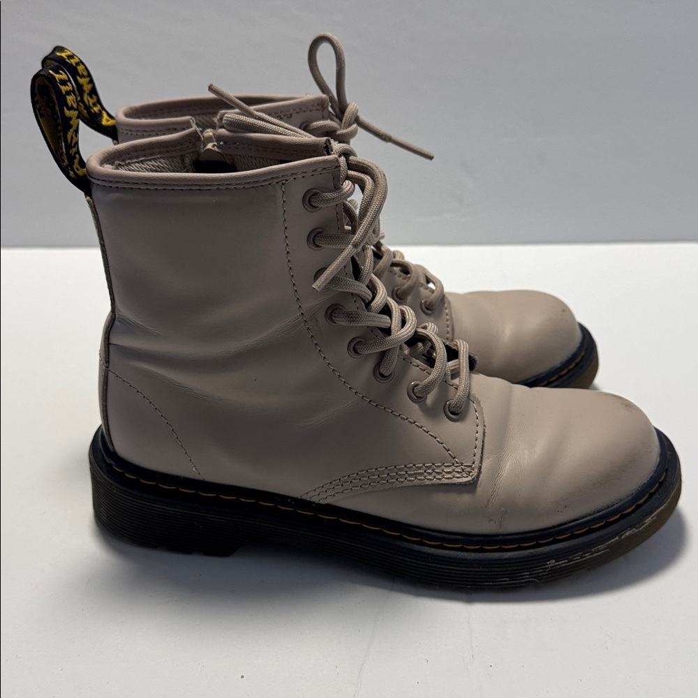 Dr. Martens Girls Youth Lace-Up Combat Boots in Taupe.